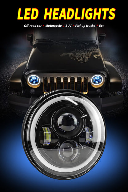 Car Led Headlights 7inch Wrangler Angel Eye Headlights Harley Motorcycle 60W Super Bright Headlights