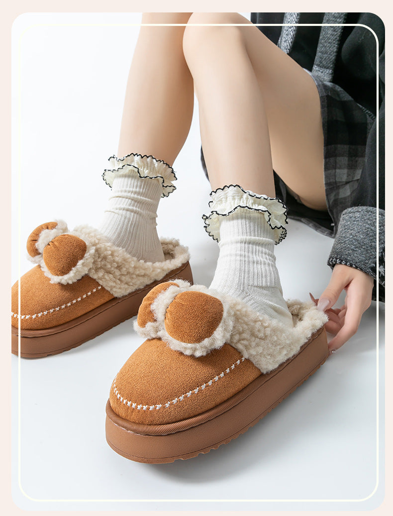 Cute Thick-Soled Cotton Slippers for Women in Autumn and Winter, Indoor Non-Slip Warm Soft Thick-Soled Furry Slippers for Postpartum Period