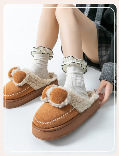 Cute Thick-Soled Cotton Slippers for Women in Autumn and Winter, Indoor Non-Slip Warm Soft Thick-Soled Furry Slippers for Postpartum Period