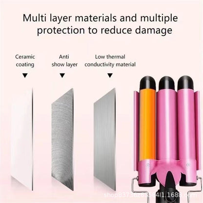 Hot sale three-tube curling iron three-rod curling iron water ripple hairdressing stick egg roll electric splint iron big wave