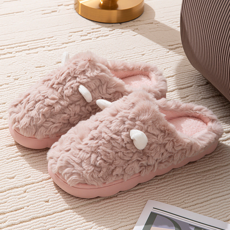 Winter Cotton Slippers Cute Women's Ears Men's Couple Home Indoor Warm Confinement Shoes Non-Slip Plush Plush Slippers