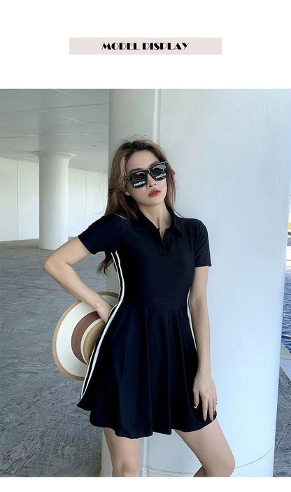 Women's Swimsuit Summer 2025 New Conservative One-Piece Skirt Style Belly-Covering Slimming Look Sports Boxer Student Hot Spring Swimwear