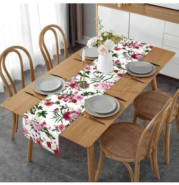 Spring and Summer Table Flags, Rose Red Flowers, Linen Tablecloths, Cross-Border Manufacturers, Direct Sales, Dining Table, Coffee Table Decoration, Insulation Pads Wholesale