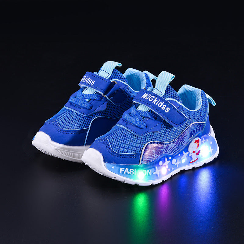 Wholesale Light-Up 2025 Spring & Fall Mesh Comfortable and Lightweight Casual Light-Up Led Light-Up Men's Sports Shoes for Small and Medium-Sized Children