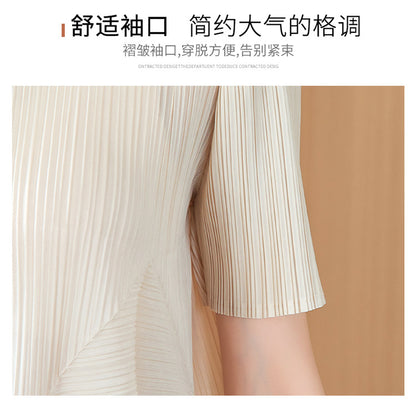 High-End Elegant Pleated Dress for Women, 2026 Summer New French Style Short-Sleeve Floral Dress