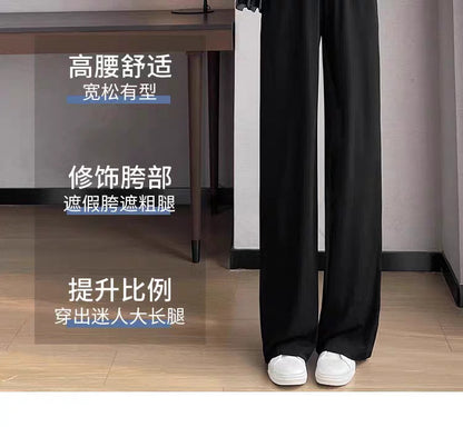 Ice Silk Wide-Leg Pants for Women, Summer Thin High-Waisted Drape Cool Mosquito-Proof Sun-Protective Casual Versatile Floor-Length Straight Pants