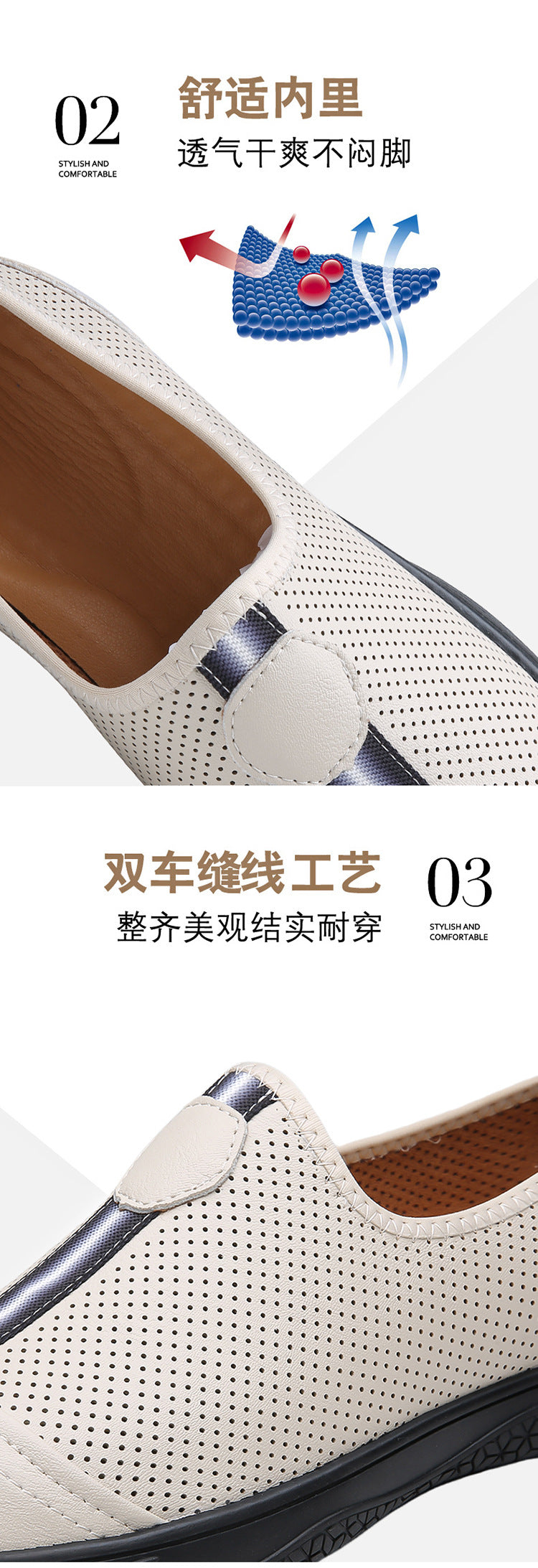 Doug Shoes Men's 2024 New Spring Lazy Slip-on Loafers Soft Bottom Driving Shoes Men's Hollow Leather Shoes