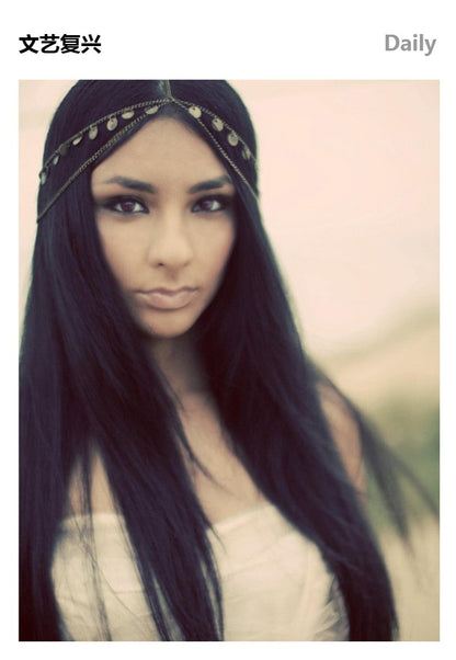 European and American new bohemian wafer layered hair chain female wedding jewelry multi-layer personalized Gypsy sequined head chain