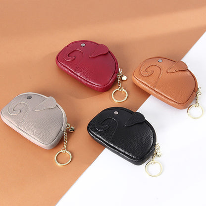 First Layer Cowhide Zipper Small Wallet Korean Style Simple Mini Keychain Coin Storage Bag Genuine Leather Coin Purse for Women