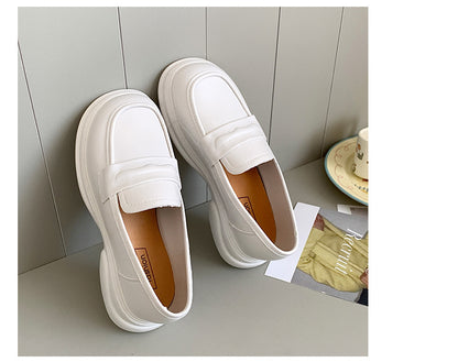 Thick-Soled Loafers British Style Slip-On White Shoes for Women 2025 New Versatile Toe-Toe Shoes Cross-Border Foreign Trade Women's Shoes