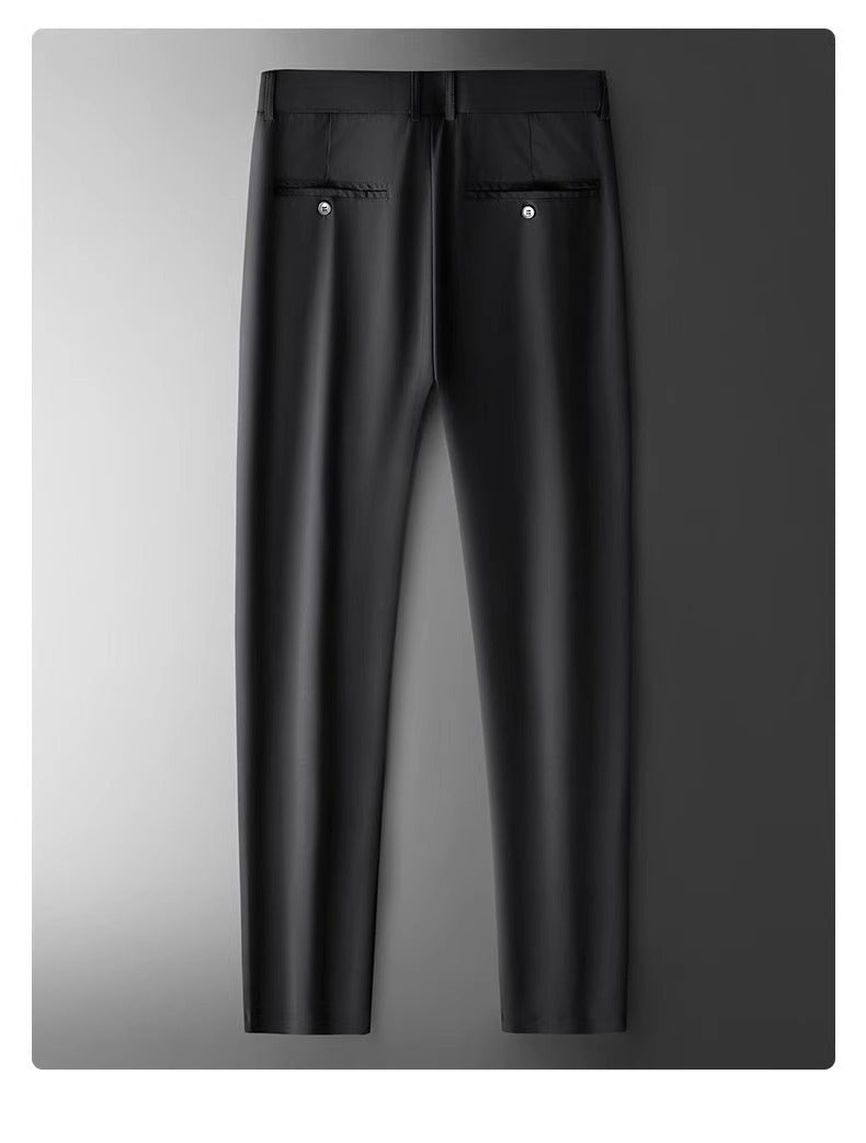 Wholesale men's ice silk trousers new casual pants men's slim-fit high stretch pants men's non-ironing black business men