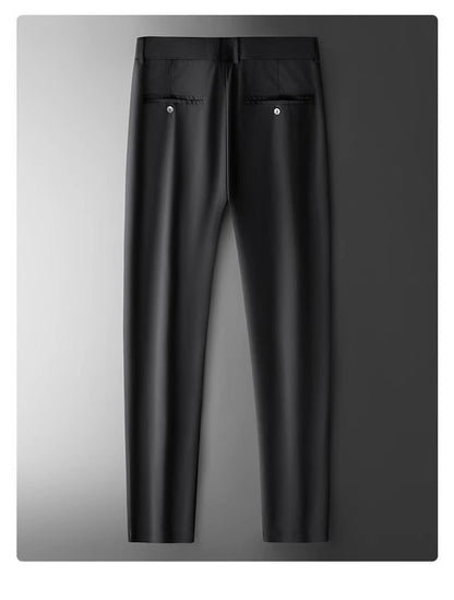 Wholesale men's ice silk trousers new casual pants men's slim-fit high stretch pants men's non-ironing black business men