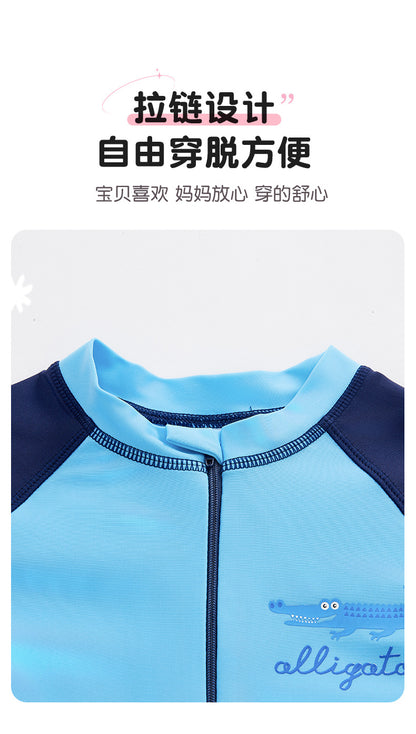 Summer New Children's Swimsuit Big Children's Long-sleeved Sunscreen Suit Boy's Swimsuit Comfortable Fit Student's Swimsuit