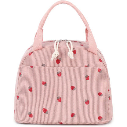 Cross-Border New Product Corduroy Printed Portable Lunch Bag Large Capacity Travel Picnic Ice Bag Work Insulation Bag