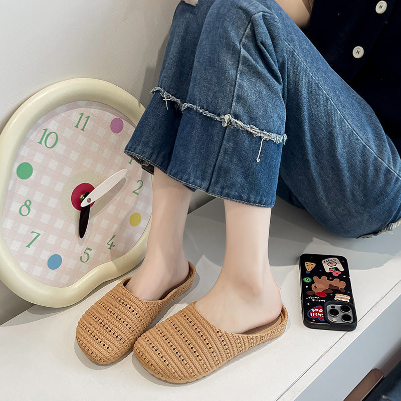 New Foreign Trade French Niche Hollow Toe Half Slippers for Women Summer Cross-Border Wear Roman Style Soft-Soled Mule Shoes