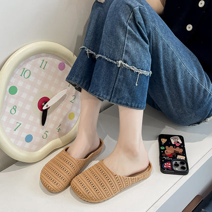 New Foreign Trade French Niche Hollow Toe Half Slippers for Women Summer Cross-Border Wear Roman Style Soft-Soled Mule Shoes