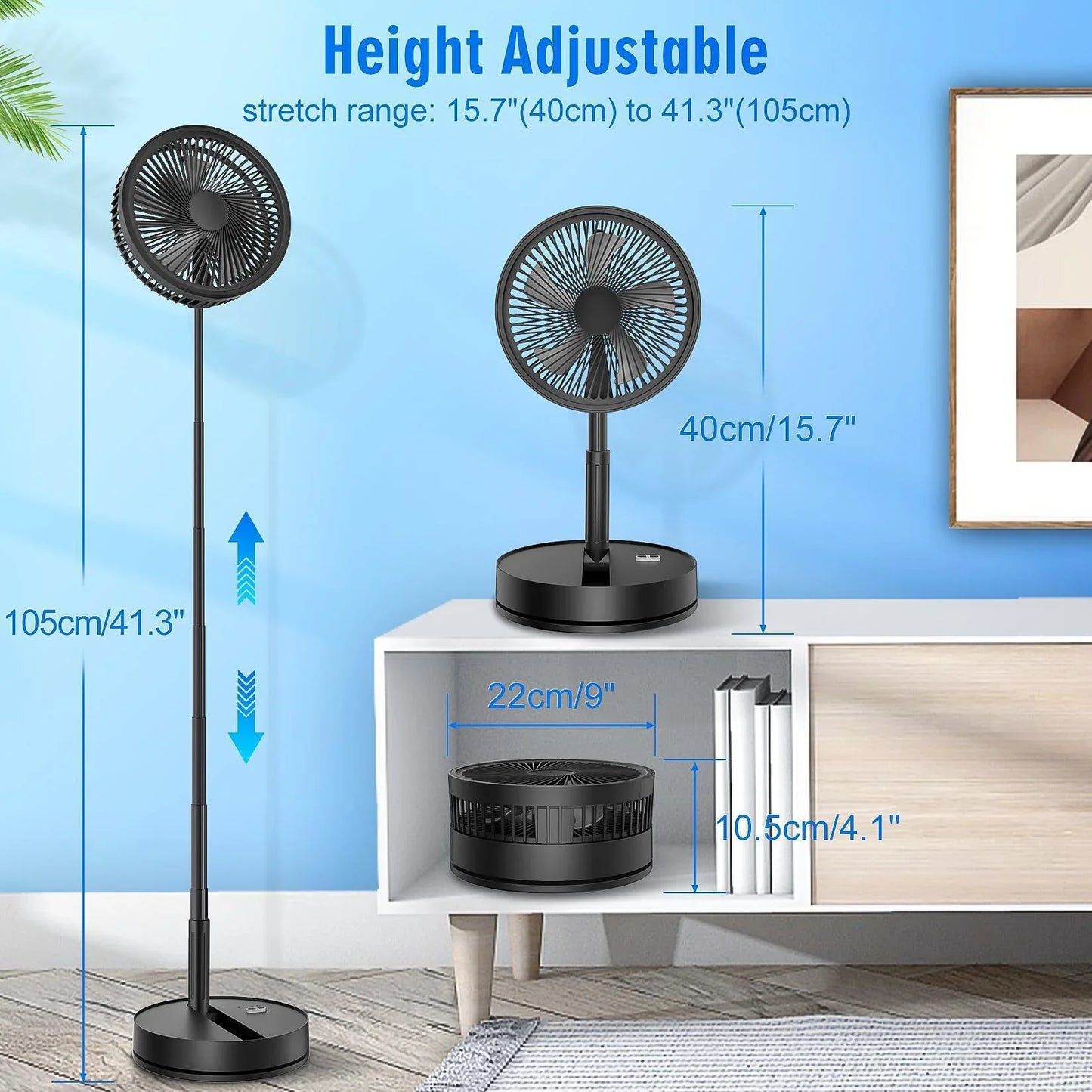 XIAOTREE Wireless Folding Desk Fan Telescopic Outdoor Travel Camping Floor Fan With 7200 mAh USB Rechargeable Fan Standing Fan