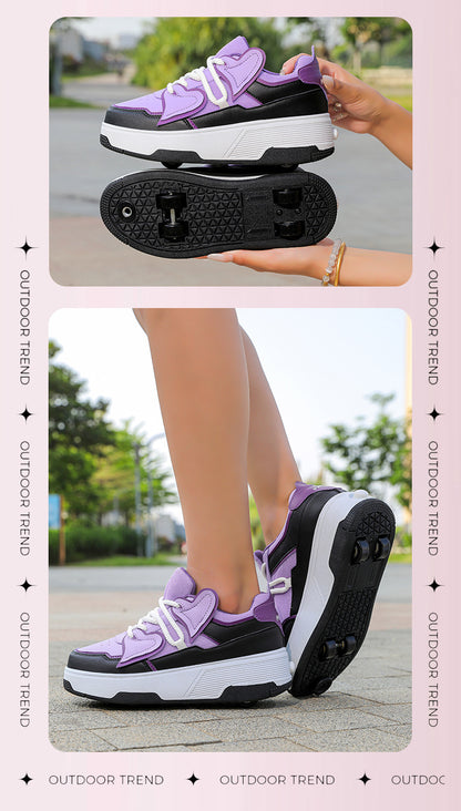 Teenagers Roller Skating Shoes for Girls and Students with Brake Button Pulley Sports Shoes That Can Walk and Glide