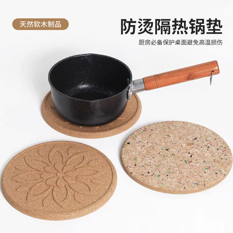 Round Cork Insulation Mat Pot Mat Placemat Plate Wooden Mat Bowl Mat Household Anti-Scalding Mat Table Mat Dining Table Mat