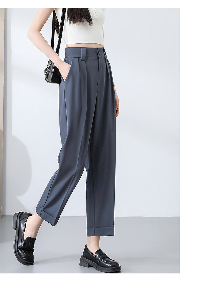 New Style Ice Silk Suit Pants for Petite Women, Cropped Straight-Leg Pants, Summer Thin Cigarette Pants, Free Shipping