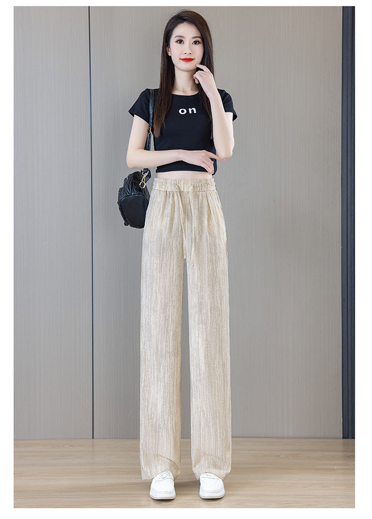 Ice Silk Thin Narrow Wide-Leg Pants for Women 2025 Summer New High-Waisted Loose Casual Slimming Drape Straight Pants