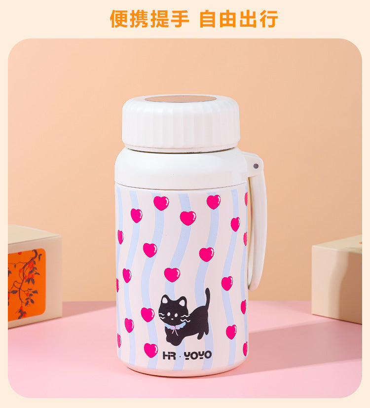 Cartoon cute high-value large-capacity new thermos stainless steel outdoor sports portable rope coffee cup