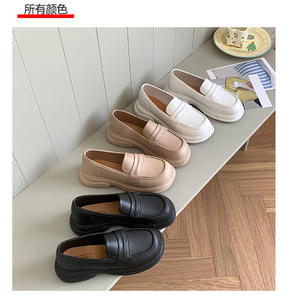 Thick-Soled Loafers British Style Slip-On White Shoes for Women 2025 New Versatile Toe-Toe Shoes Cross-Border Foreign Trade Women's Shoes