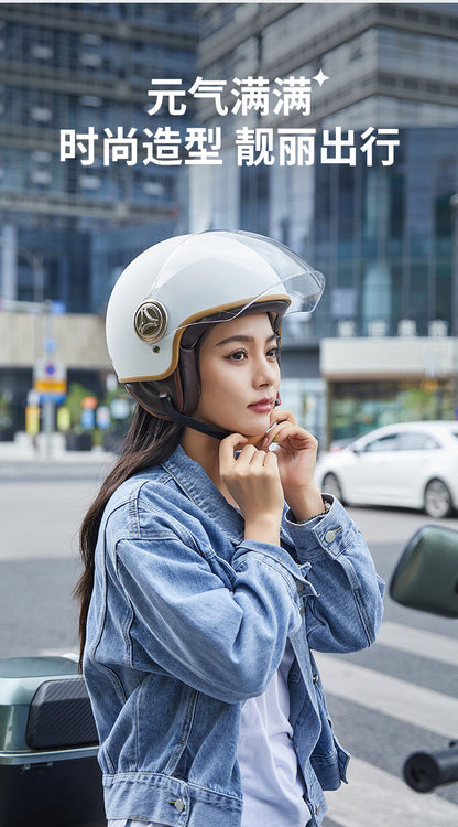 3C Certified Helmet for Women, Electric Vehicle, Men's Motorcycle, All-Season Half Helmet, Winter Warm and Anti-Fog Retro Helmet
