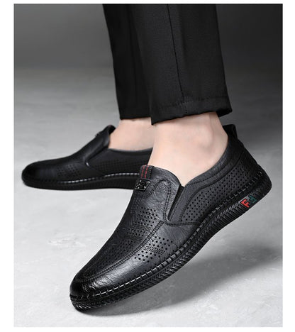 [Broken Size Processing] Leather Shoes Men's Genuine Leather Hole Shoes Dad Shoes Summer Soft Bottom Breathable Lazy Bean Shoes