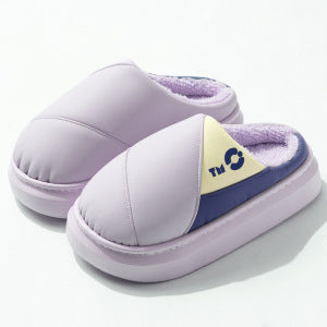 New Leather Waterproof Cotton Slippers for Women in Winter Indoor Thick-Soled Warm Home Fleece-Lined Bag and Couple Wool Slippers for Men