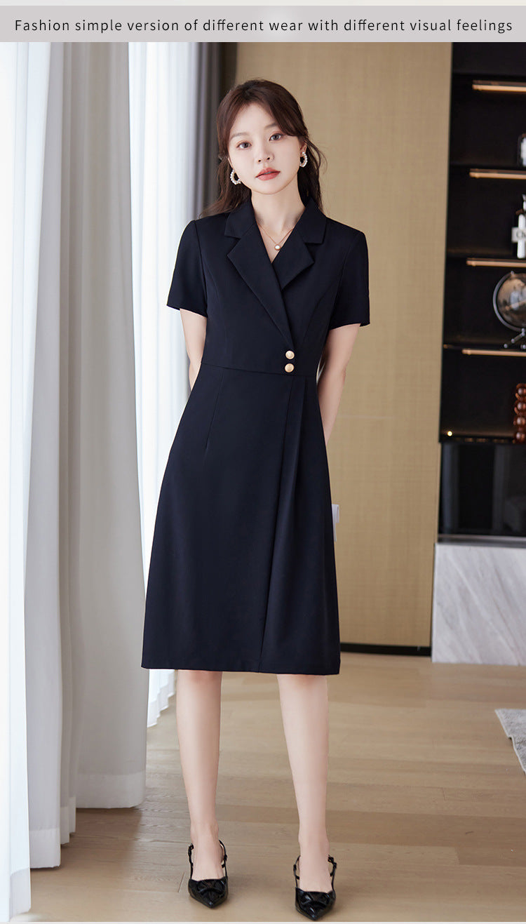 [Elegant Long Skirt] V-neck Short-sleeved dress High-end Work Clothes Mid-length Skirt Spring and Summer Business Wear Uniform