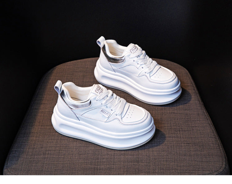 Thick-Soled White Sneakers for Women 2026 Spring and Autumn Hot-Selling Genuine Leather Breathable Sneakers for Women, Super Popular Versatile Casual Platform Shoes