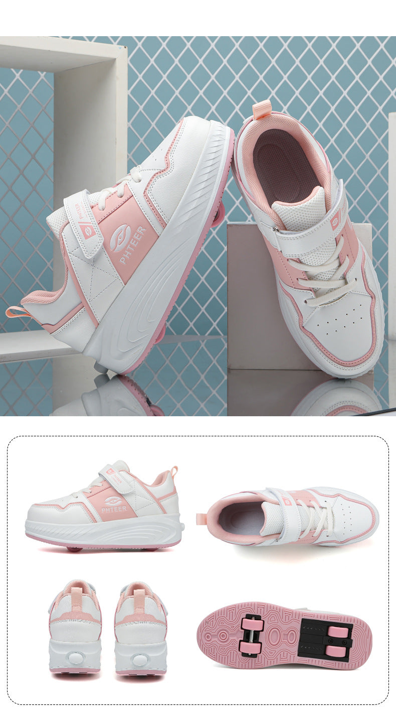 Girls' Roller Shoes Autumn and Winter New Model Children's Four-Wheel Automatic Sliding Skates for Older Kids Sports Roller Shoes