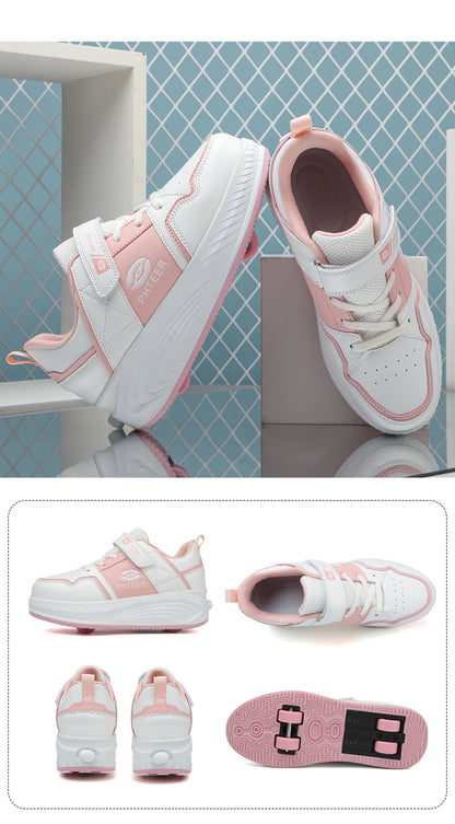 Girls' Roller Shoes Autumn and Winter New Model Children's Four-Wheel Automatic Sliding Skates for Older Kids Sports Roller Shoes