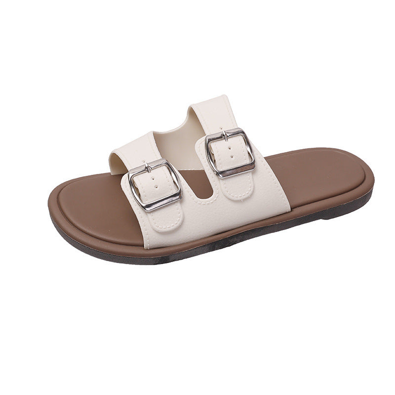 Cross-Border Slippers for Women Summer Flat Slippers Southeast Asia New Double Buckle Foreign Trade Fashion Outer Wear Beach Sandals