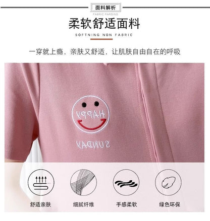 Pregnant Women's Dress Women's Summer Trendy Mom Thin Short-sleeved Top Pink Polo Collar Fashion Nursing Summer Dress