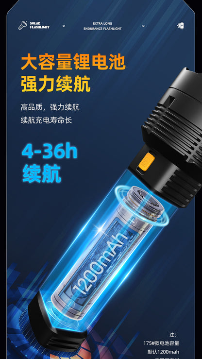 Strong solar flashlight super bright outdoor explosive long endurance with charging portable handheld 100,000 lumns light