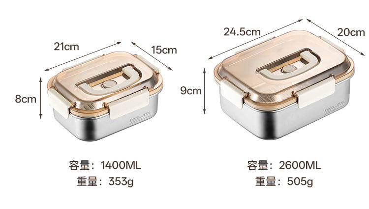 304 Stainless Steel Preservation Box Food Sealed Lunch Box for Microwave Lunch Box Large Capacity Square with Handler