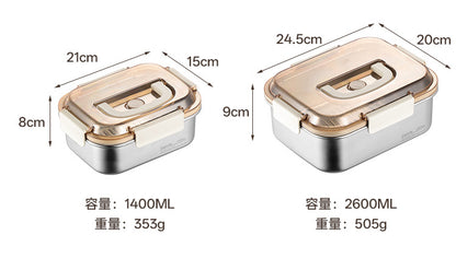 304 Stainless Steel Preservation Box Food Sealed Lunch Box for Microwave Lunch Box Large Capacity Square with Handler