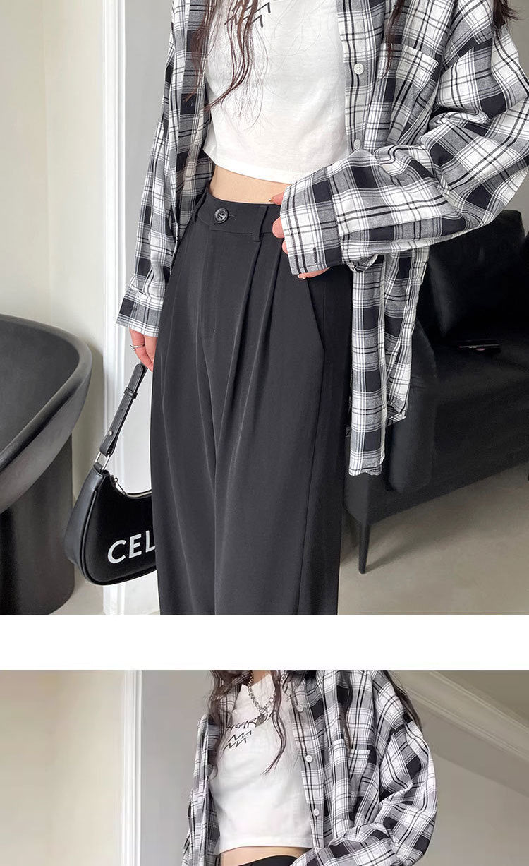 Gray Suit Pants for Women Spring and Summer New High-Waisted Double Pleated Slim Floor-Length Trousers Casual Straight Wide-Leg Pants
