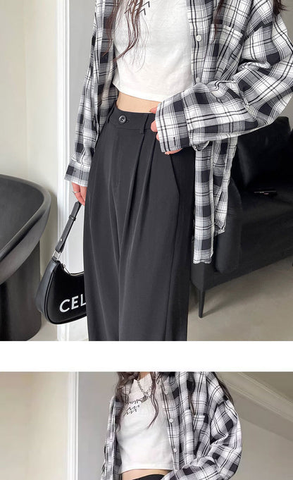 Gray Suit Pants for Women Spring and Summer New High-Waisted Double Pleated Slim Floor-Length Trousers Casual Straight Wide-Leg Pants