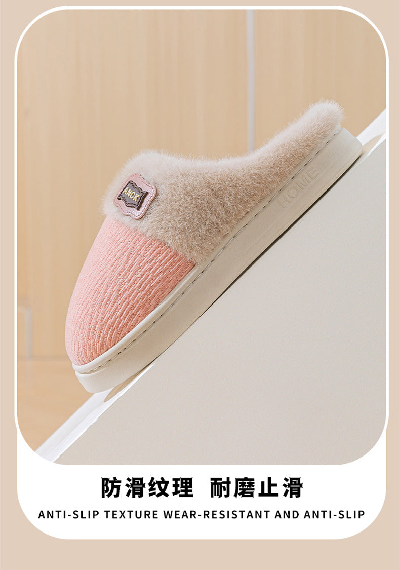 Cotton Slippers for Women, Fashionable Winter Indoor Home Non-Slip Plush Warm Couple Style Fleece-Lined Thick-Soled Cotton Slippers for Men