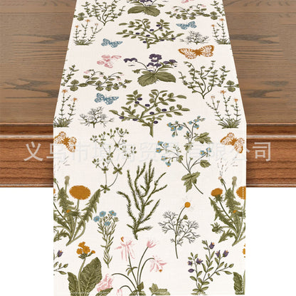 Linen Table Runner Pastoral Flower Lemon Summer Home Dining Table Outdoor Decoration Printed Tablecloth Table Runner