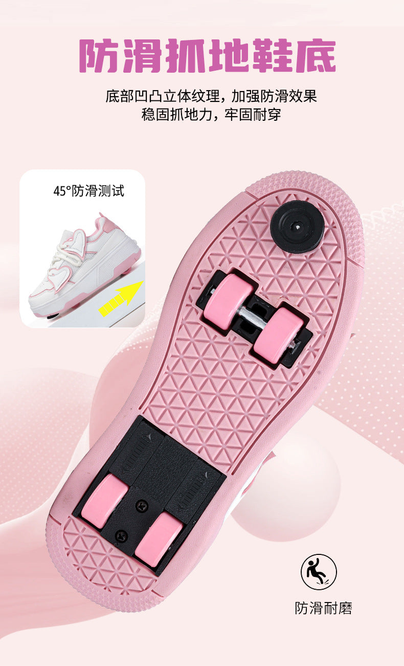 Teenagers Roller Skating Shoes for Girls and Students with Brake Button Pulley Sports Shoes That Can Walk and Glide