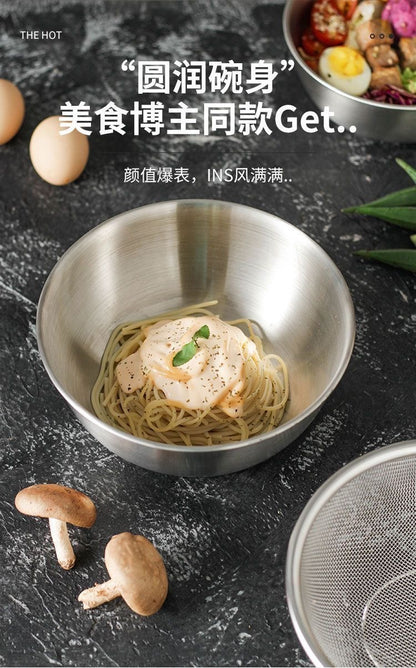 Cross-border Stainless Steel Thickened Vegetable Washing Basin Draining Basket Household Kitchen Rice Washing Artifact Vegetable Washing Basin Rice Washing Sieve Rice Washing Basin