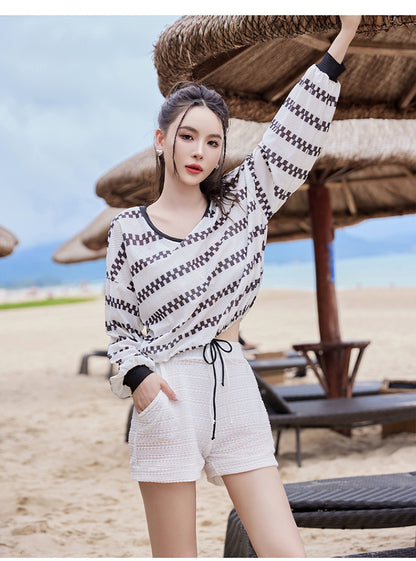 2024 new swimsuit women's split four-piece suit belly covering slimming gathered small chest South Korea ins style Hot Spring