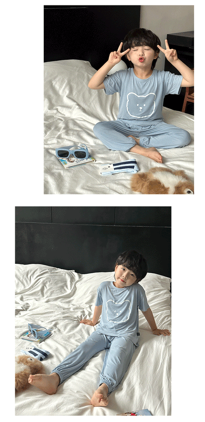 Children's Modal Pajamas Summer Thin Short-sleeved Trousers Ice Silk Middle-aged Boys and Girls Home Suit Summer