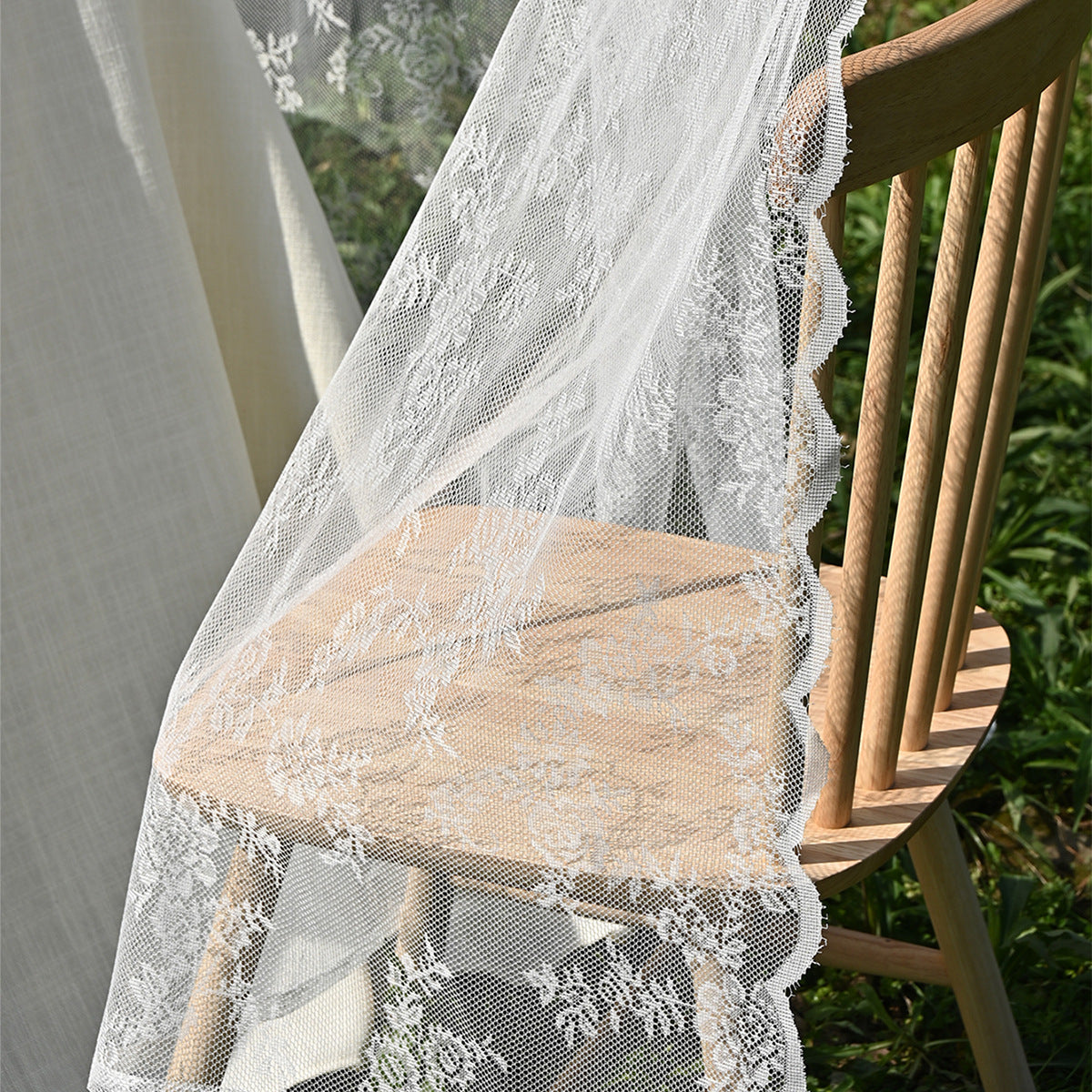 Cross-border Amazon European and American Home Lace Curtain Pastoral White German Curtain Bedroom Living Room Semi-shading Finished Curtain