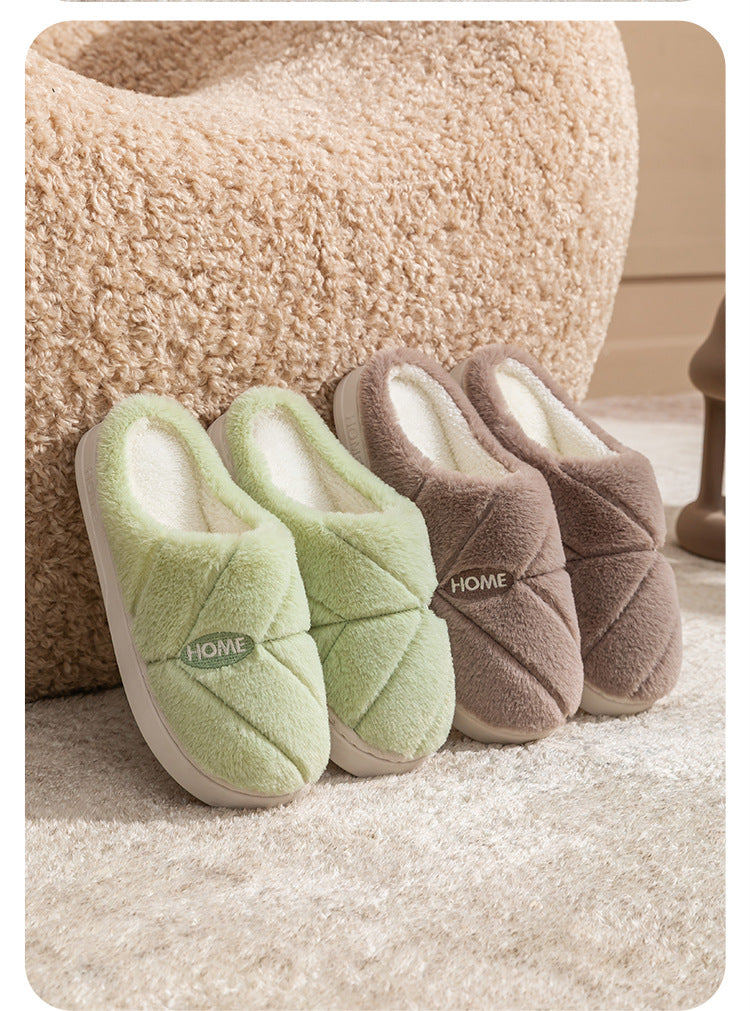Winter Cotton Slippers for Women, Fleece-Lined, Indoor, Non-Slip, Warm, Thick-Soled, Wear-Resistant, Essential for Home Use, Couple's Cotton Patchwork New Style