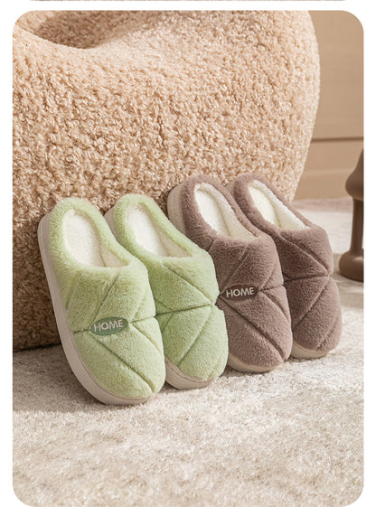 Winter Cotton Slippers for Women, Fleece-Lined, Indoor, Non-Slip, Warm, Thick-Soled, Wear-Resistant, Essential for Home Use, Couple's Cotton Patchwork New Style